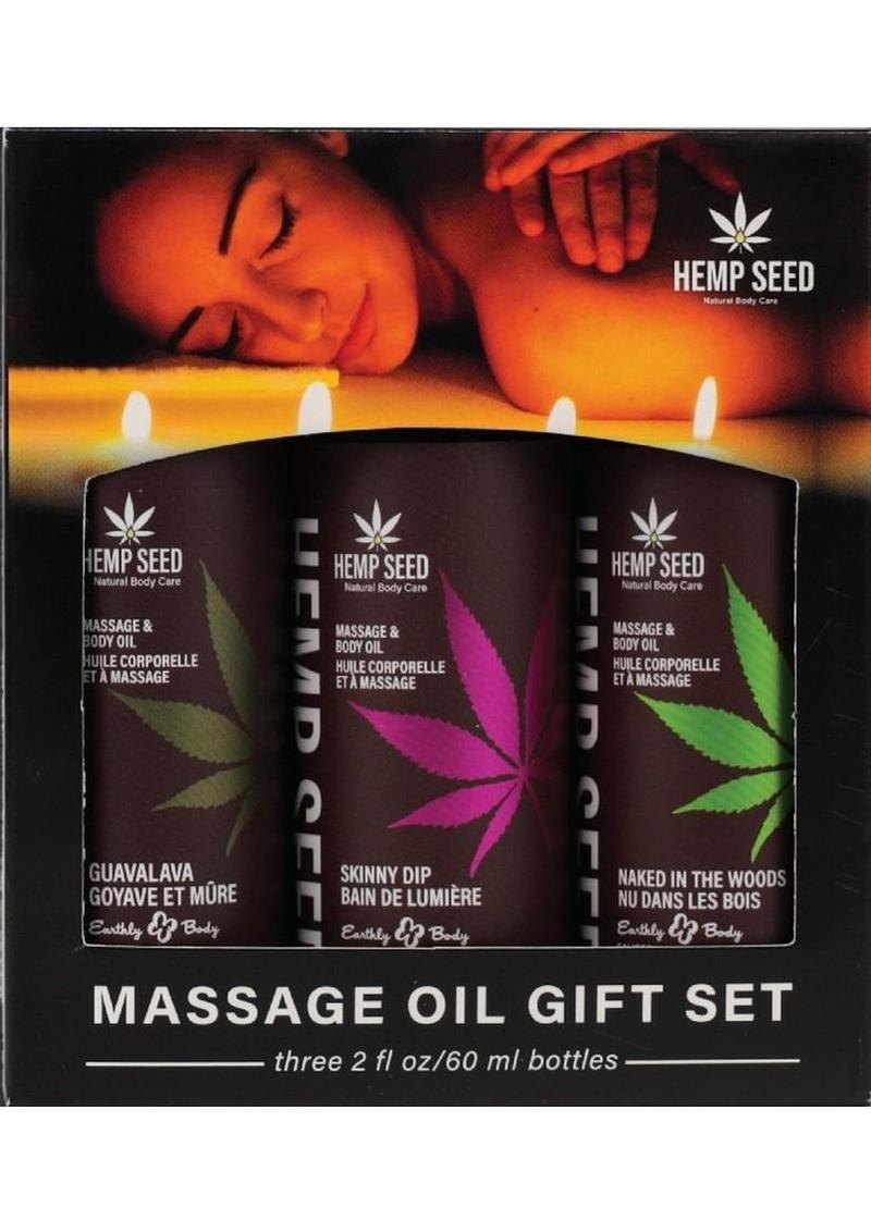 Earthly Body Hemp Seed Massage and Body Oil Gift Box (Three 2oz Massage Oils)