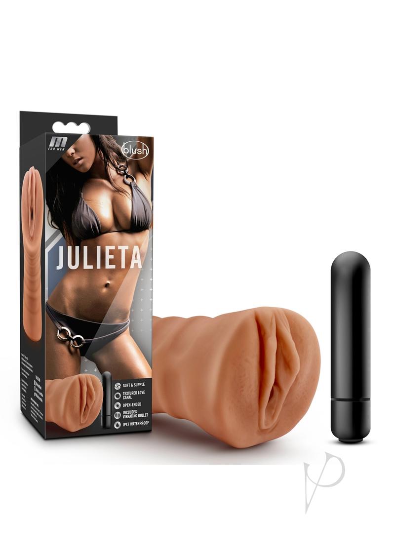 M for Men Vibrating Masturbator with Bullet - Pussy - Caramel