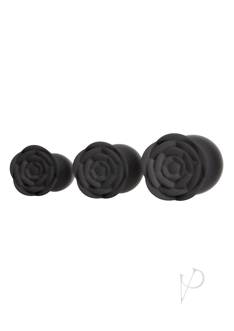 Roses Til Dawn Silicone Butt Plug Set (3 Piece) - Black