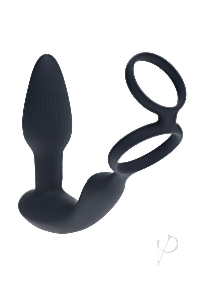 Levelz Dual Vibrating Rechargeable Silicone Prostate Stimulator with Rotating Beads Cock & Balls Rings with Remote Control - Black