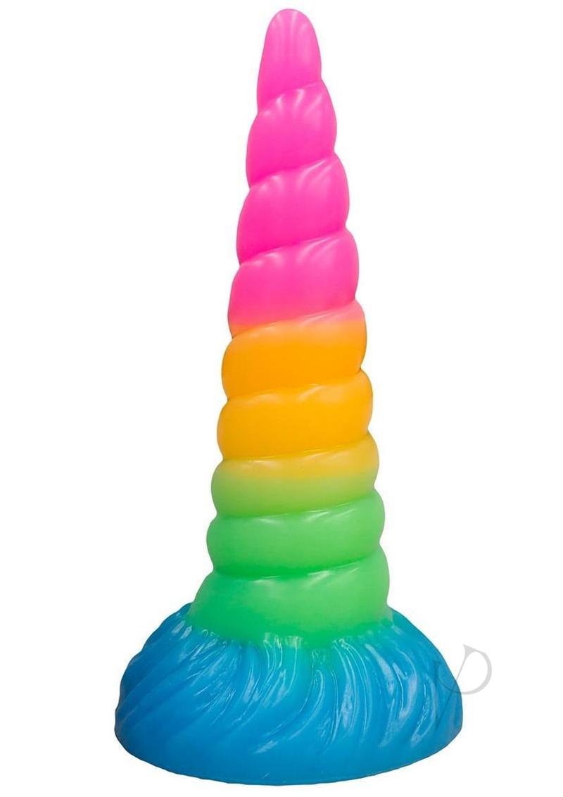 Vac-U-Lock Fantasy Fuckers Celestial Unicorn Horn Glow in the Dark Silicone Dildo - Multicolor
