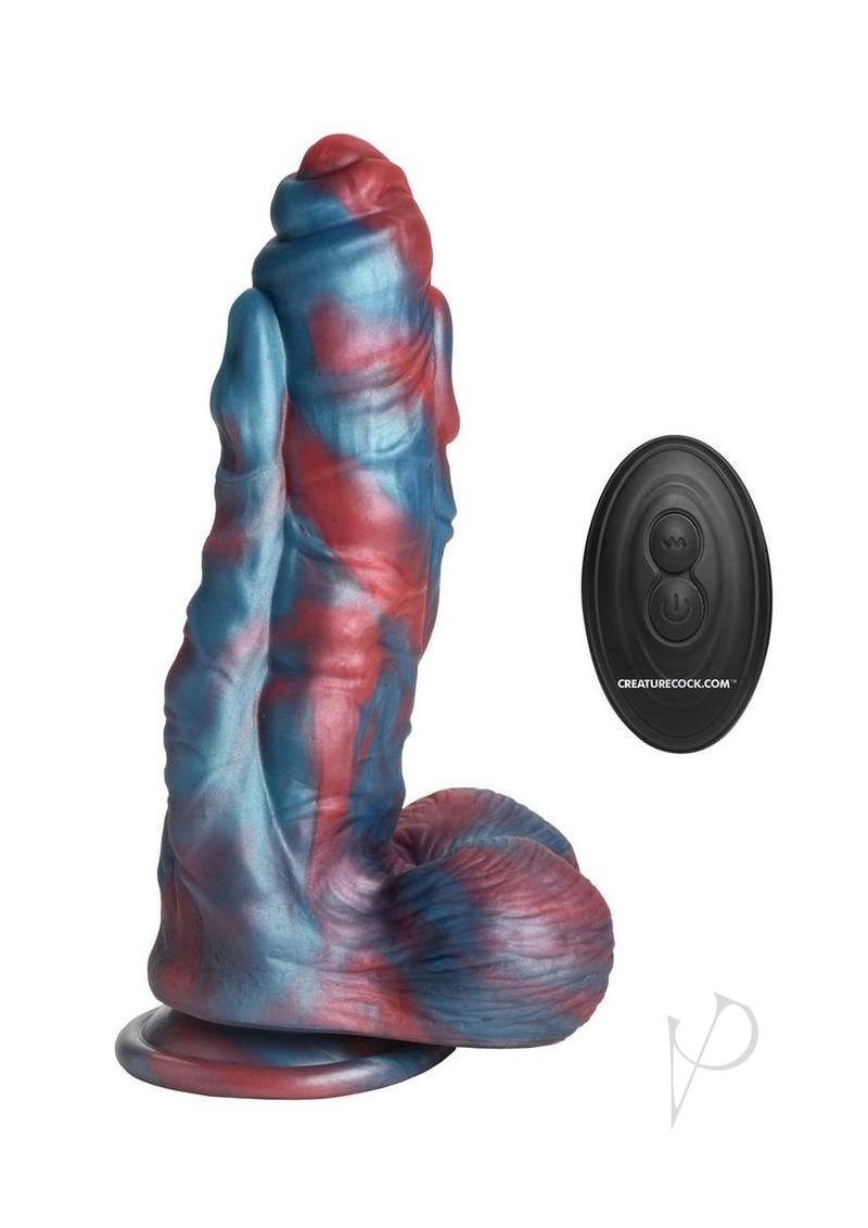 Creature Cocks Hydra X Vibrating Rechargeable Silicone Dildo with Remote - Blue/Red
