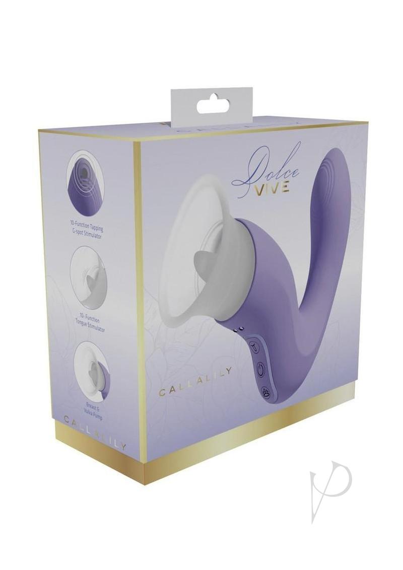 Vive Callalily Silicone Rechargeable Triple Motor G-Spot tap, Vulva, Breast Suction and Tongue Vibrator